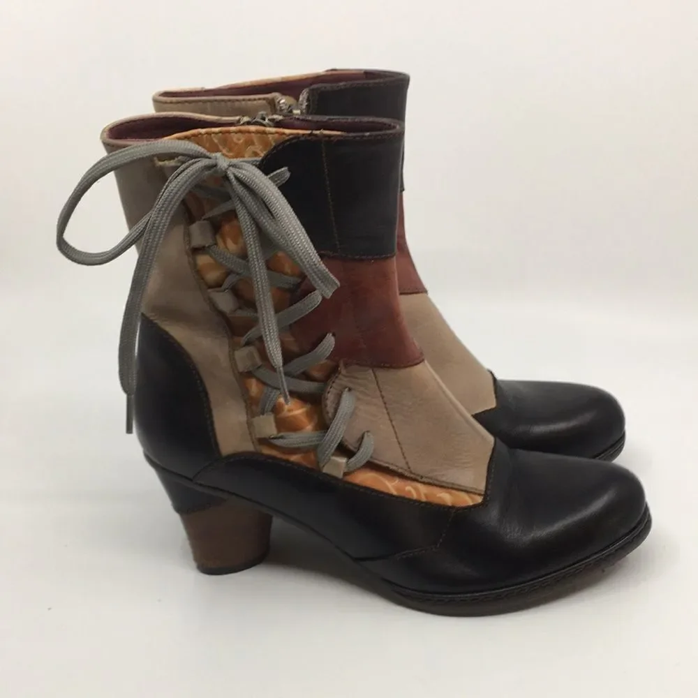 L'Artiste By Spring Step Mia Booties Boots Patchwork Corset Zip Size 36 US 5.5-6
